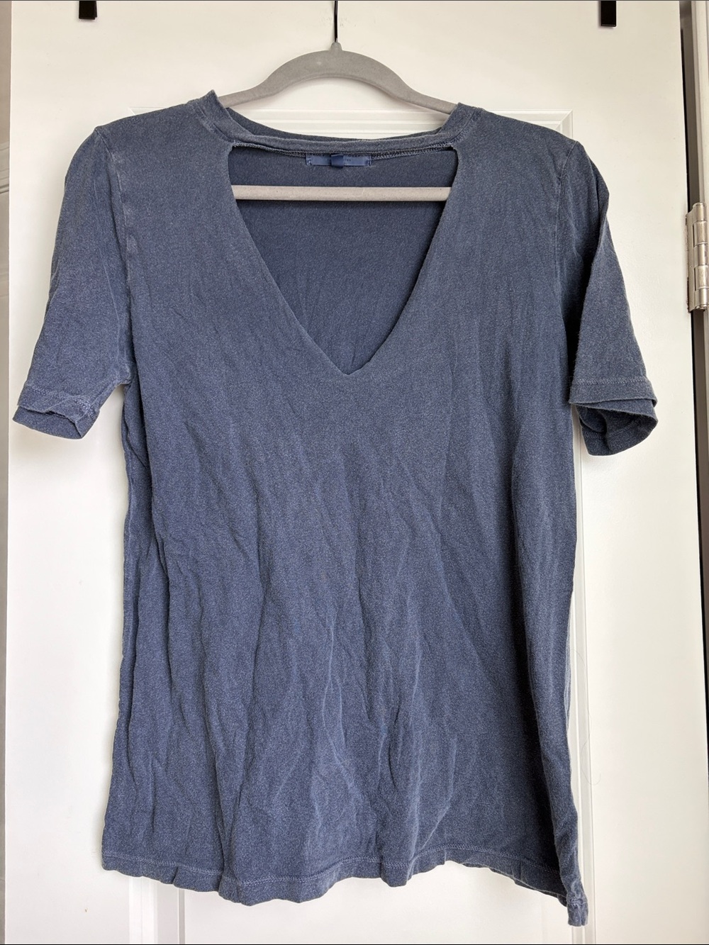 Truly Madly Deeply Women's Short Sleeve Deep V Tee - Dusty Blue